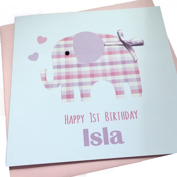 Personalised Handmade Elephant Birthday Card 1st 2nd 3rd 4th 5th 6th 7th 8th etc