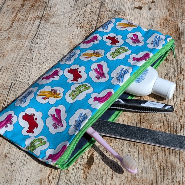 Bi-Plane patterned long wide pencil case, vintage planes, Stationary, School