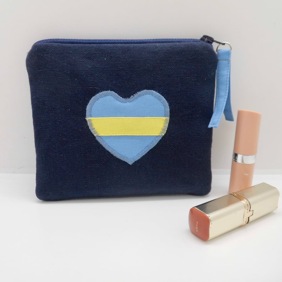 Stand with Ukraine Make up purse made with blue and yellow heart 