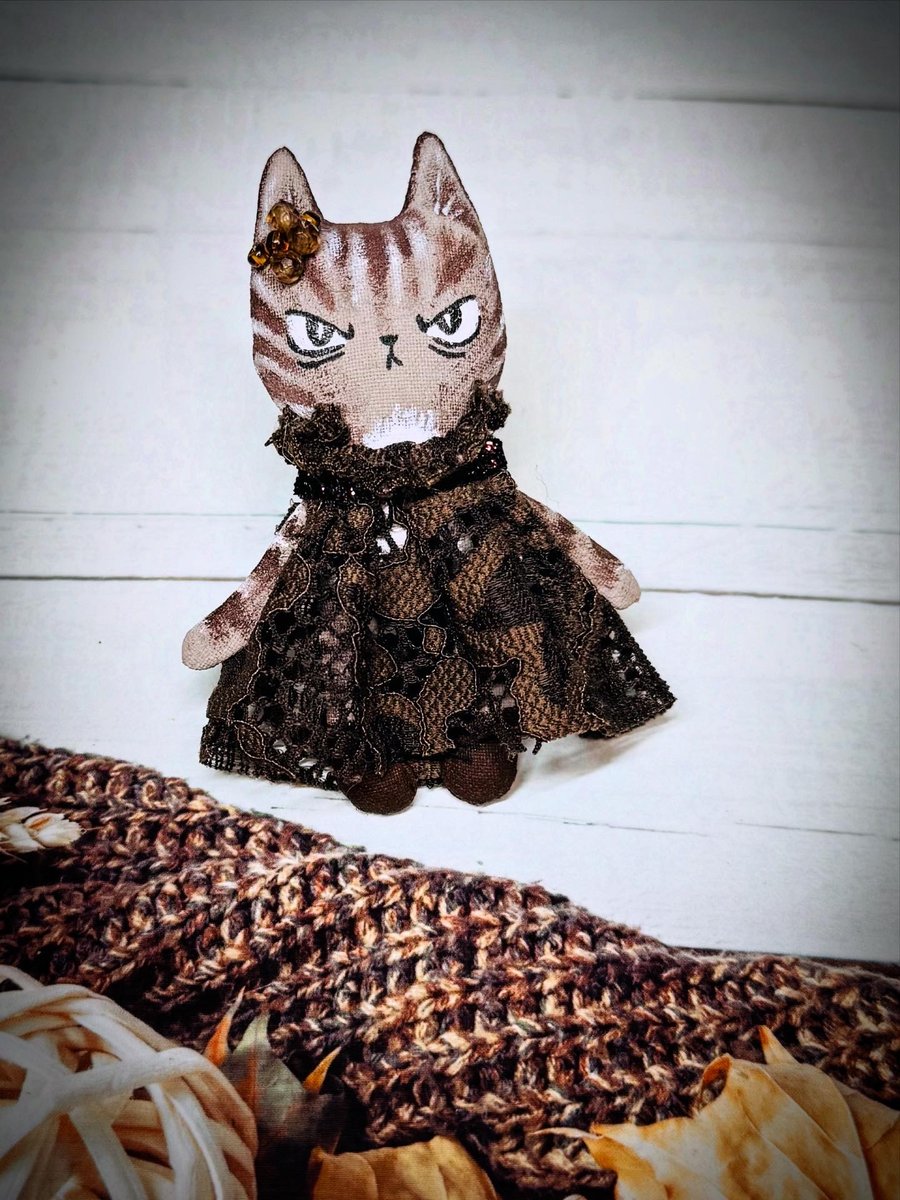 Hand Painted Miniature Tabby Cat Art Doll