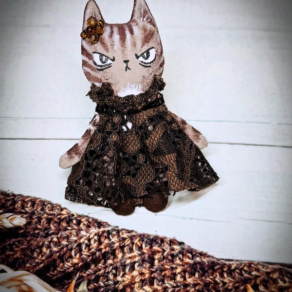 Hand Painted Miniature Tabby Cat Art Doll