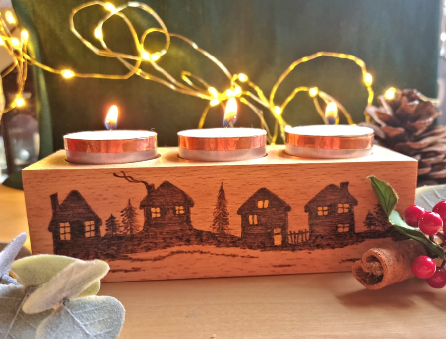 Row of Houses Triple Tea Light Holder