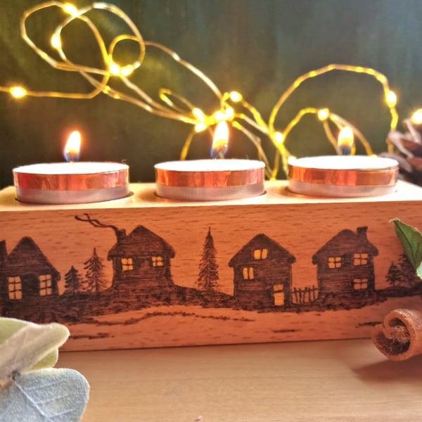 Row of Houses Triple Tea Light Holder