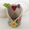 Spring flowers and bird ceramic candle holder