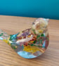 Resin Floral Bird Figurine, Yellow Dried Flowers, Handmade Ornament, Bird Lover  - Image 3