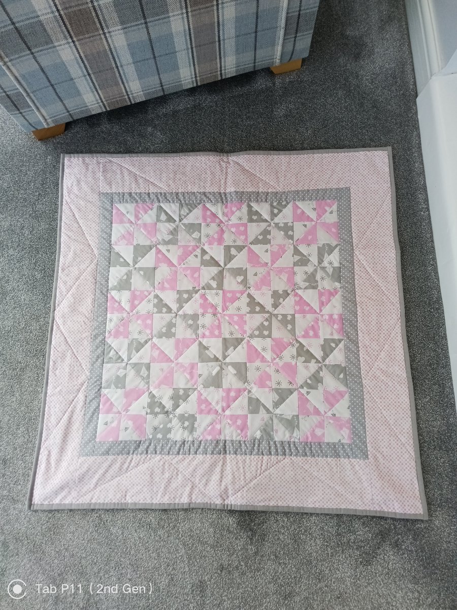 Baby Girl Pinwheel Quilt, Pink, Grey & White, Handmade, Washable
