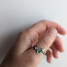 Textured Silver Ring with Green and Clear Glass Stones