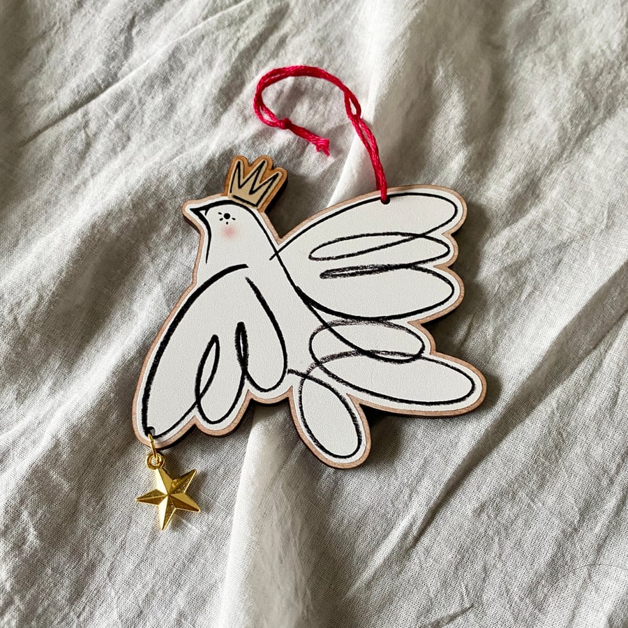 Christmas Peace Dove Decoration Ornament - Printed Ply