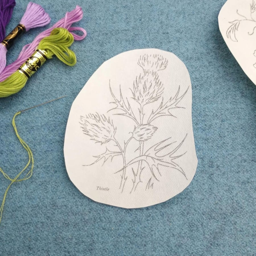 Embroidery motif sticker - Thistle - vintage style small flower transfer