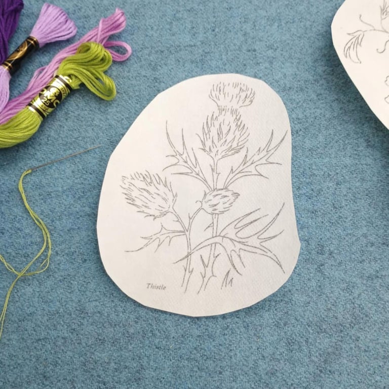 Embroidery motif sticker - Thistle - vintage style small flower transfer