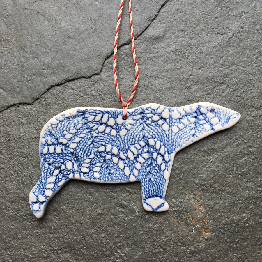 Polar bear porcelain hanging decoration, gift, bear lovers, valentines, xmas