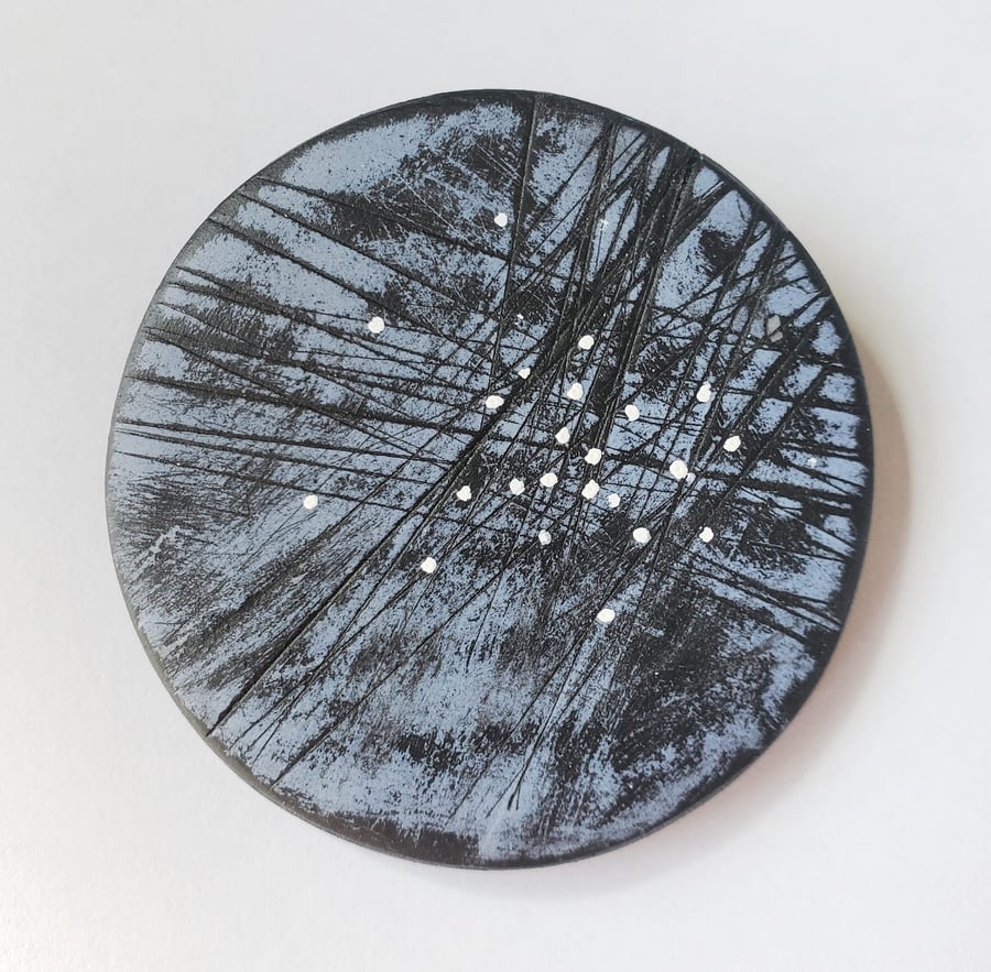 One Off Hand painted Art Brooch black and blue
