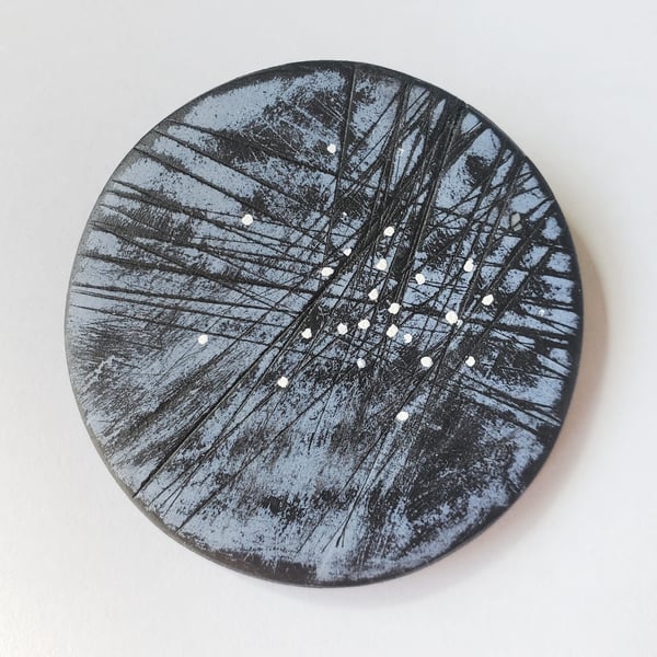 One Off Hand painted Art Brooch black and blue