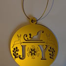Gold Acrylic Christmas Tree Hanging Decoration. Joy