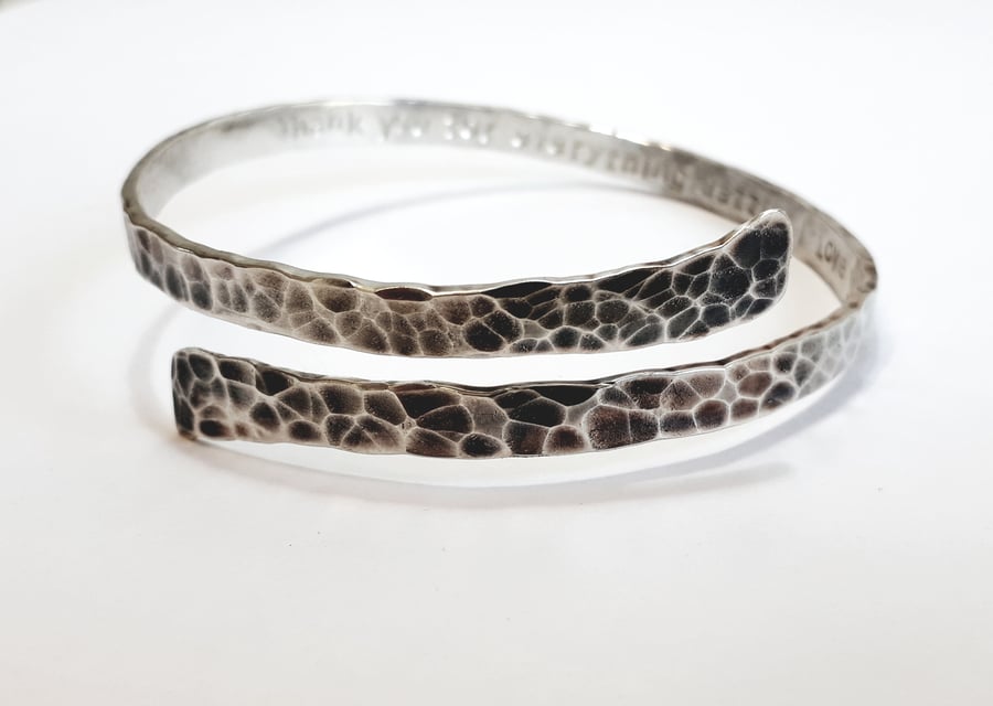 Recycled Sterling Silver Handmade Hammered Open Bangle