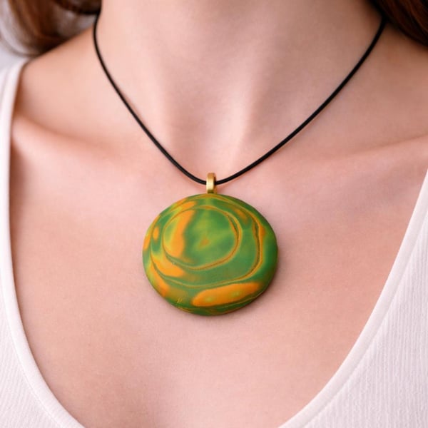 Colourful Abstract Polymer Clay Pendant Necklace, Bold Statement Artisan Jewelle