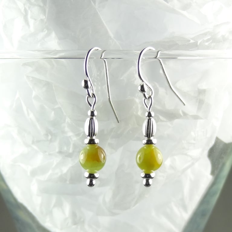 Peridot natural stone drop earrings, sterling silver, 6mm, green, in a gift box 