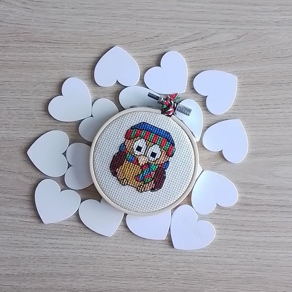 Christmas Tree Decoration , Cosy Owl, Cross Stitch, Christmas Owl