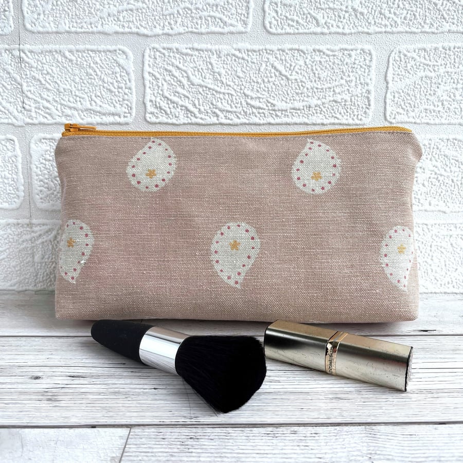 Pink Make up Bag, Cosmetic Bag with Abstract Teardrop Pattern