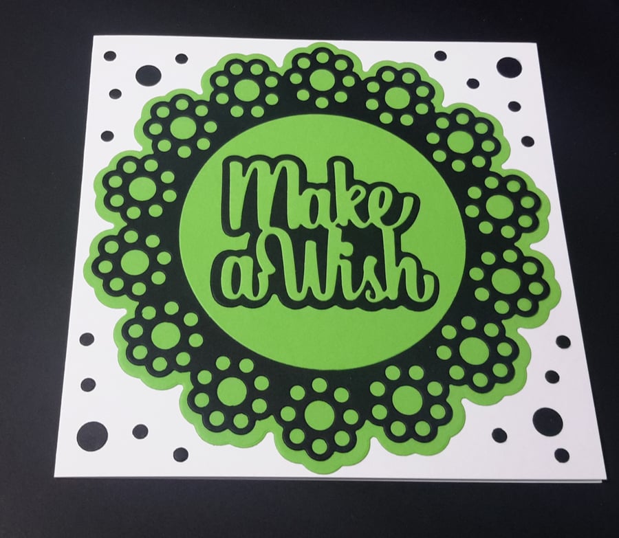 Make a Wish Greeting Card - Green and Black