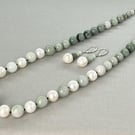 Pearl and Jadeite Graduated Necklace and Earrings
