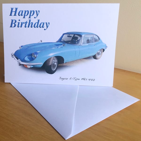 Jaguar E-Type Mk2 1970 - Birthday, Anniversary, Retirement or Plain Card