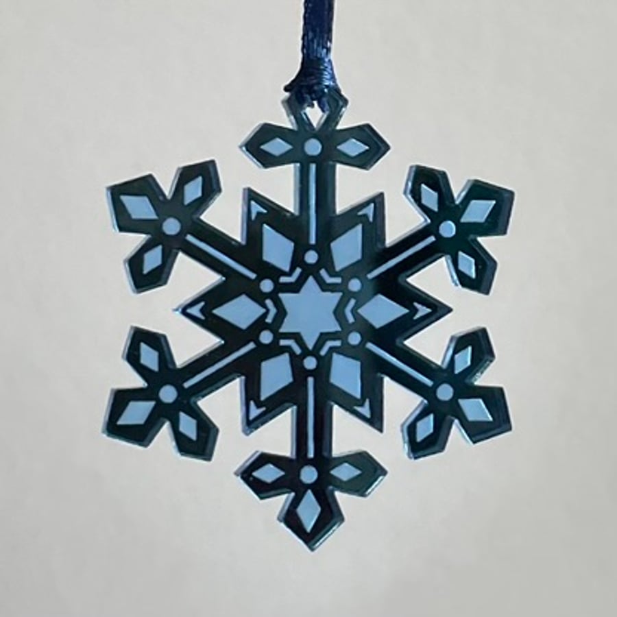 Pale blue mirrored acrylic snowflake decoration