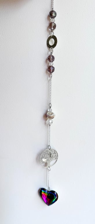 Handmade Beaded Suncatcher - Rainbow Heart