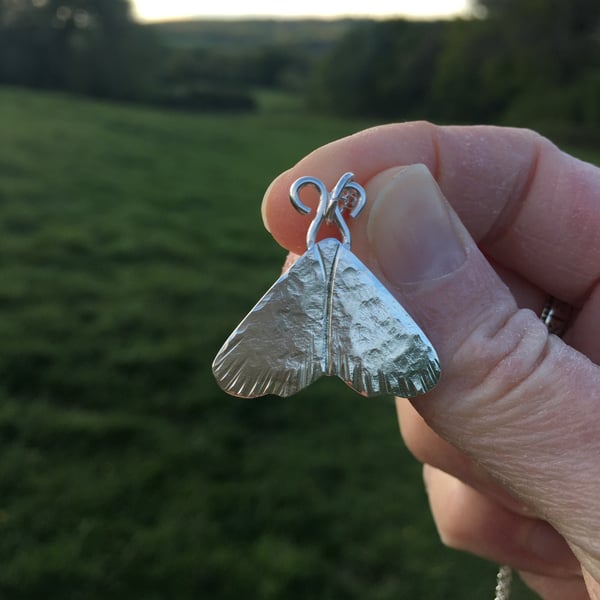 Midwinter moth, recycled silver pendant