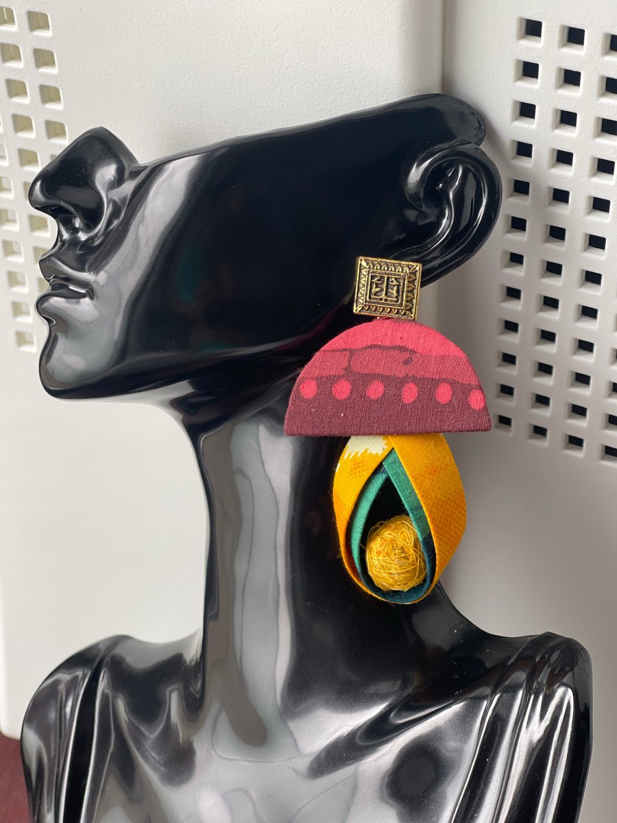 Handcrafted Semi circle fabric earrings with loops