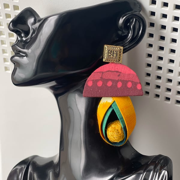 Handcrafted Semi circle fabric earrings with loops