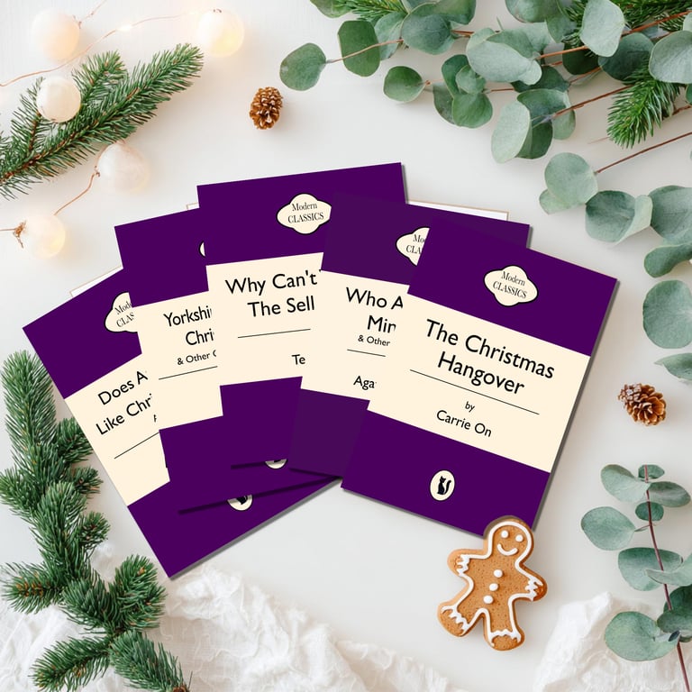 Pack of 5 Funny Christmas Cards - Penguin Style Books - Quirky Festive Cards