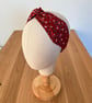 Cotton headband, twist knot style hairband in wine with delicate floral print - Image 2