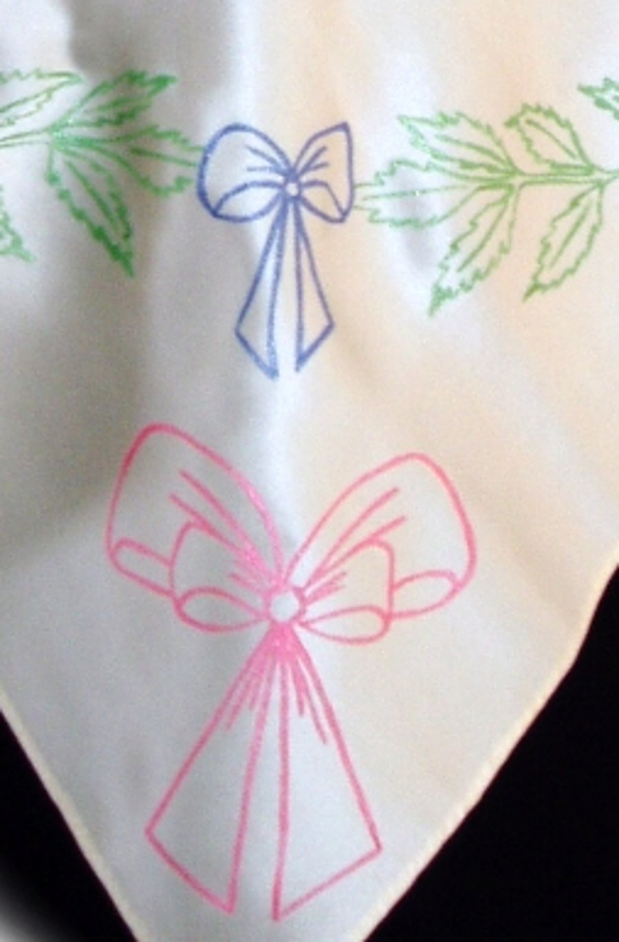 Bow and leaf hand painted square handmade silk scarf