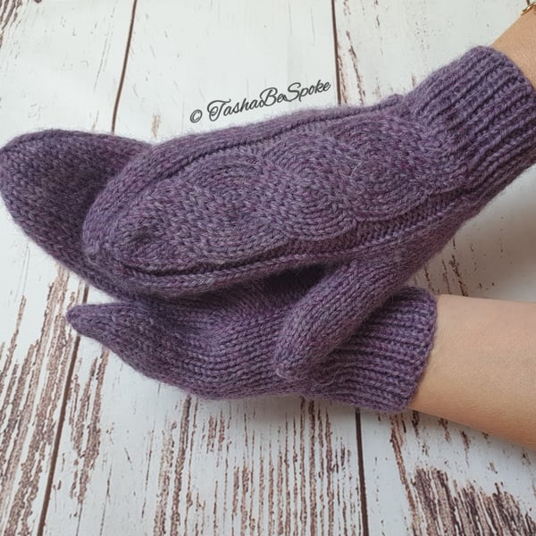 Women wool mittens, Hand knit mittens, Winter luxury gloves, Classic mittens