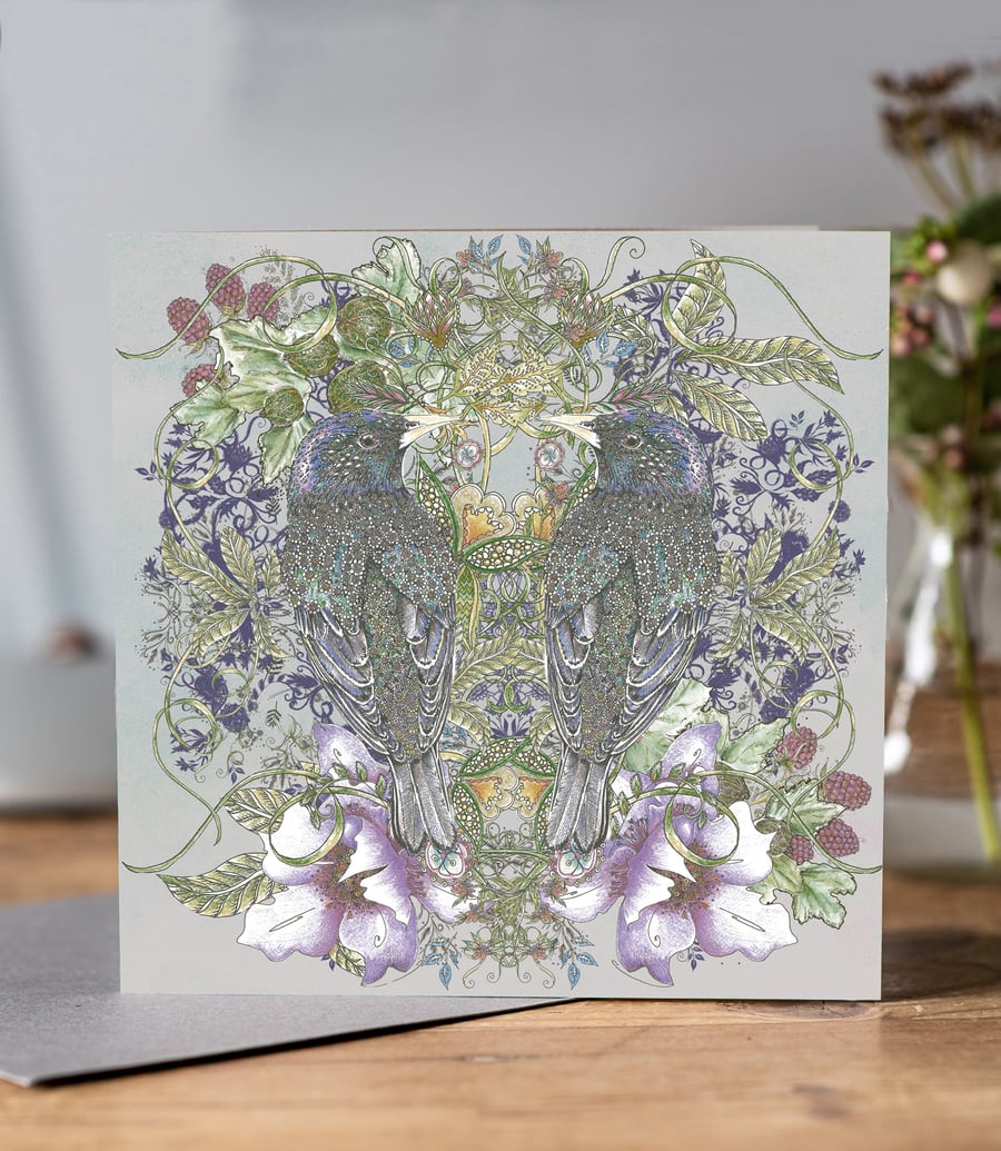 Starling Greeting card (grey background)