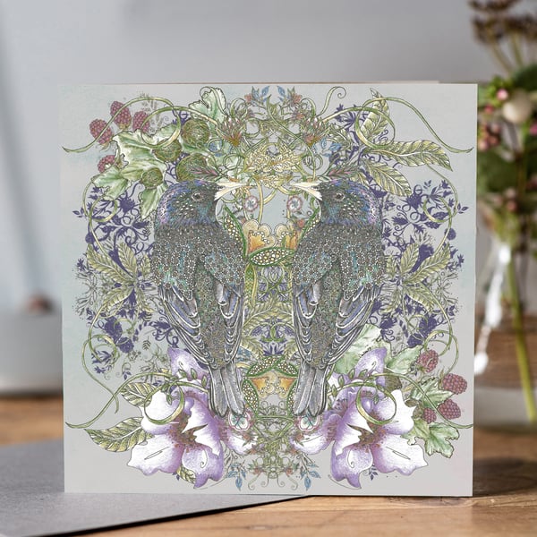 Starling Greeting card (grey background)