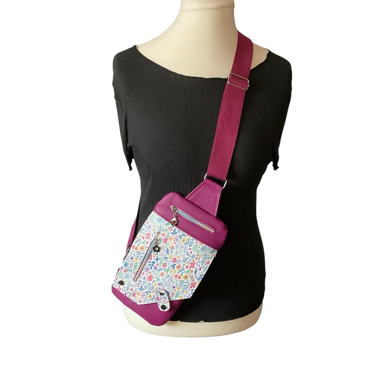 Handmade genuine leather bag, sling  crossbody multi pockets, teen 