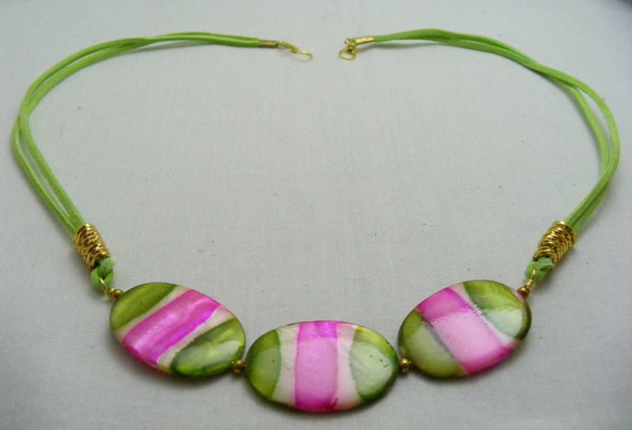 Fuchsia and Lime Shell Necklace