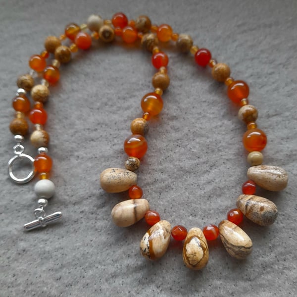 Picture Jasper And Carnelian  Beaded Necklace 