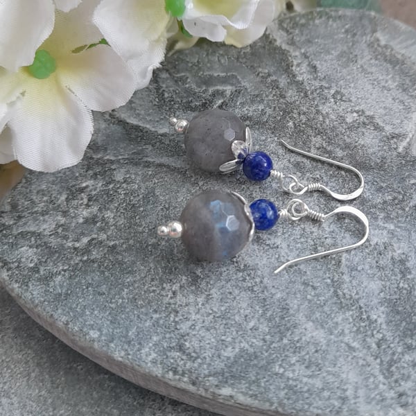 Labradorite Lapis Lazuli Gemstone Sterling Silver Earrings