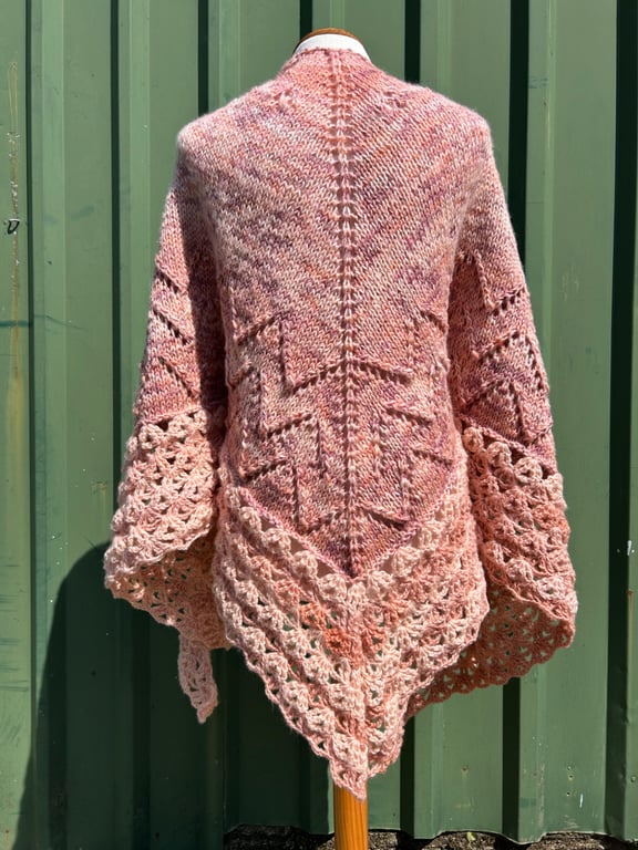 Soft and Fluffy Merino Wool Peaches and Cream Handknitted Lace Shawl