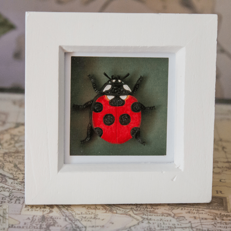 Framed Wooden Ladybird - Handmade 3D Wall Art 