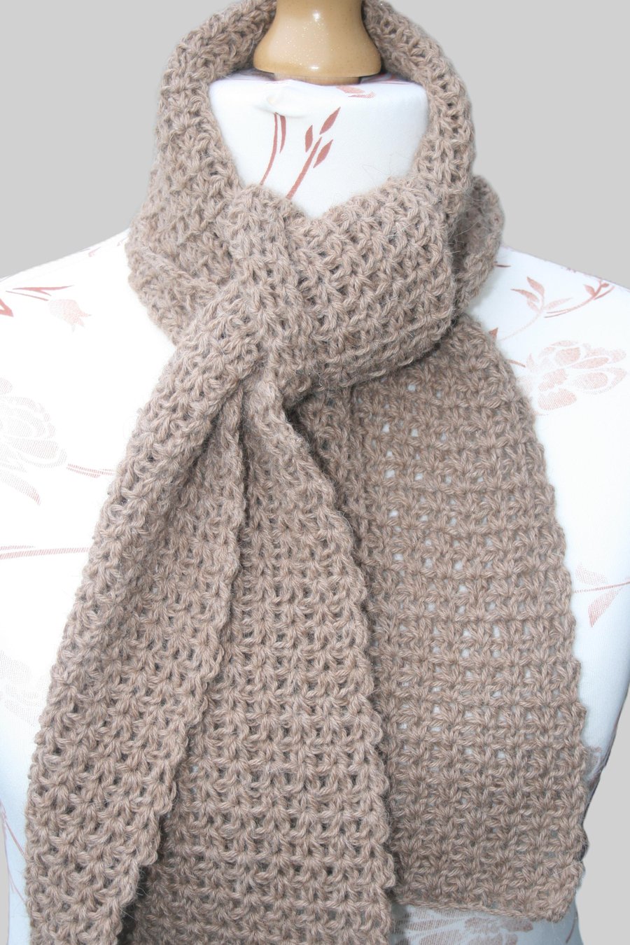 Beautiful Taupe Crocheted Scarf - Luxury Alpaca Scarf