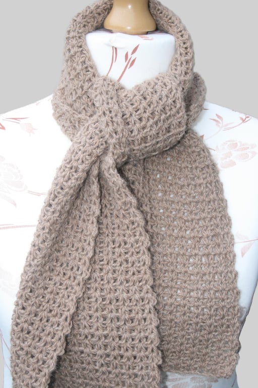 Beautiful Taupe Crocheted Scarf - Luxury Alpaca Scarf