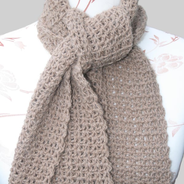 Beautiful Taupe Crocheted Scarf - Luxury Alpaca Scarf