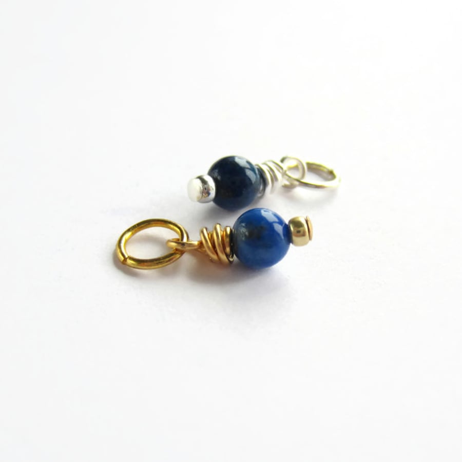 Lapis Lazuli Charm - Blue Gemstone Charm - September Birthstone - Wire Wrapped