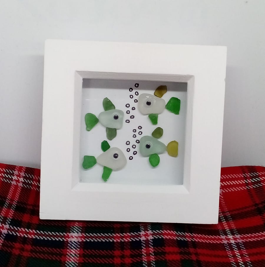 Sea glass fish framed picture, Scottish eaglass art, goldfish wall art, fishing 