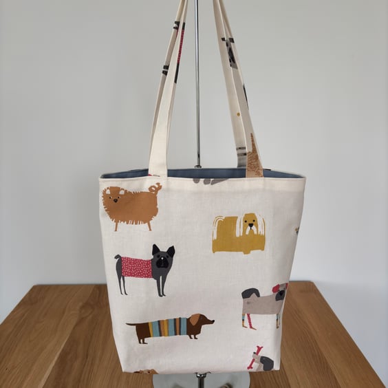 Tote Bag, cotton fabric bag, shopping bag, shoulder bag, dog print fabric