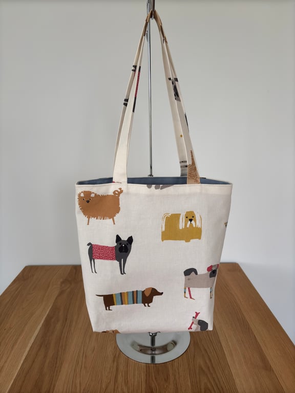 Small Tote Bag, shopping bag, shoulder bag in fun dog print fabric